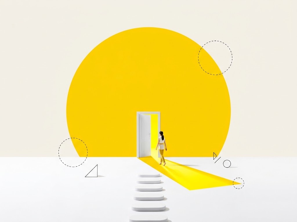 道しるべに導かれて歩き出す人のイメージ
